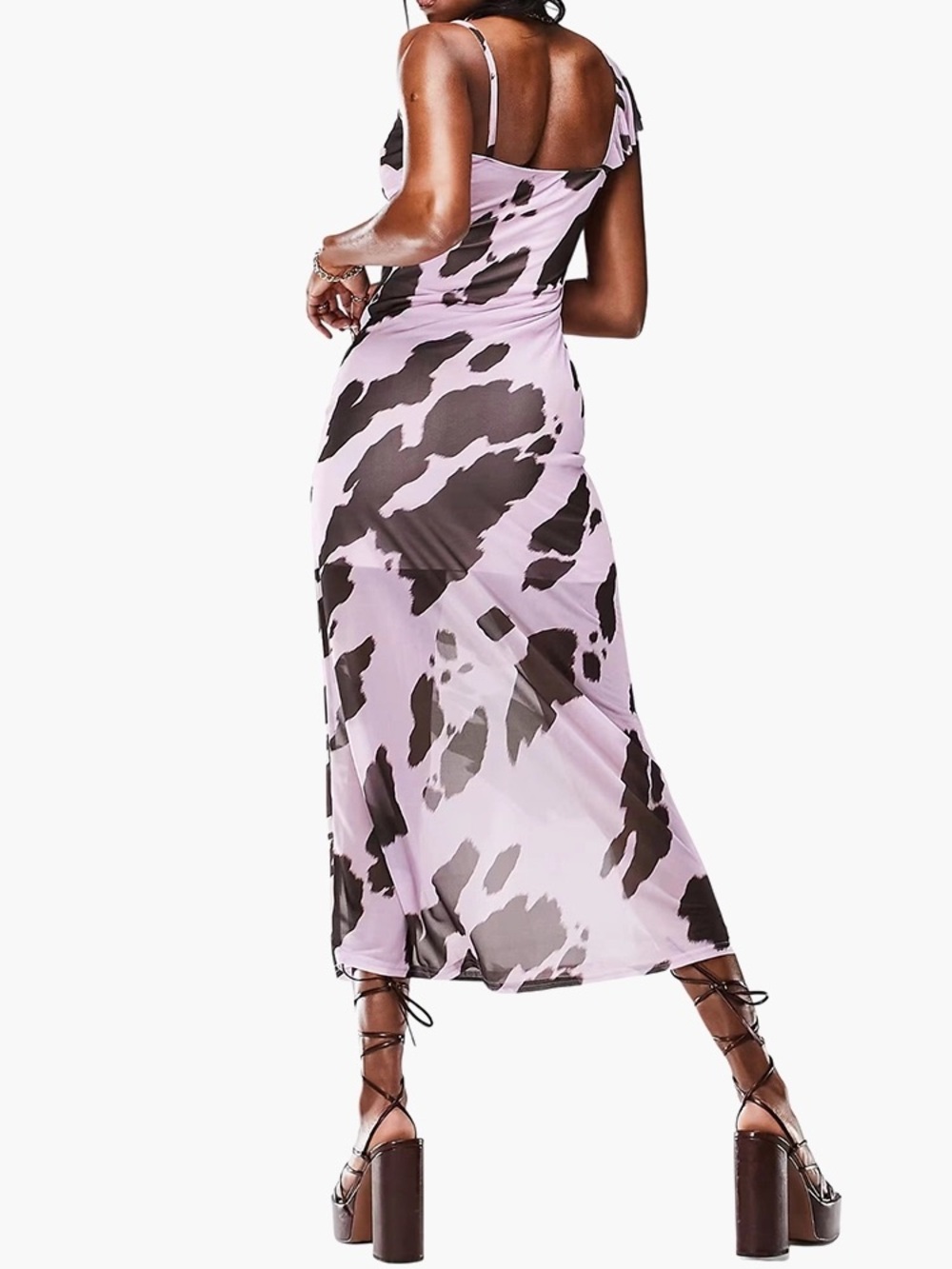 ASOS Lilac Abstract Print Ruffle Midi Dress Side Slit Y2K New Size 6 Fairycore - Picture 2 of 8